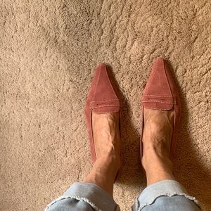 Pink suede flats